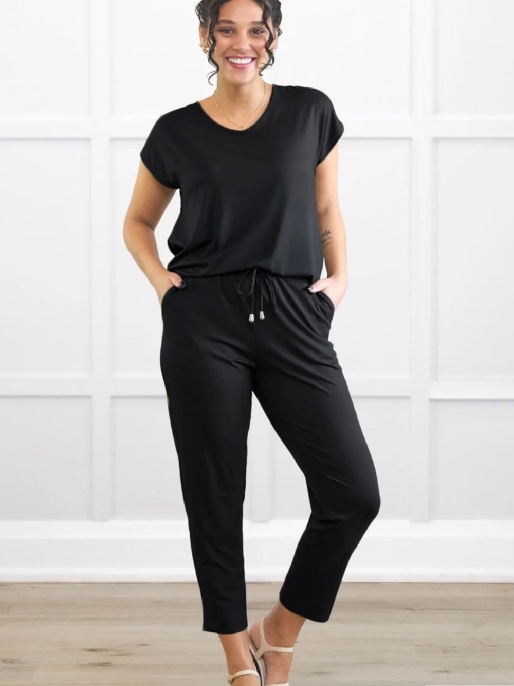 Miik stef open back black jumpsuit